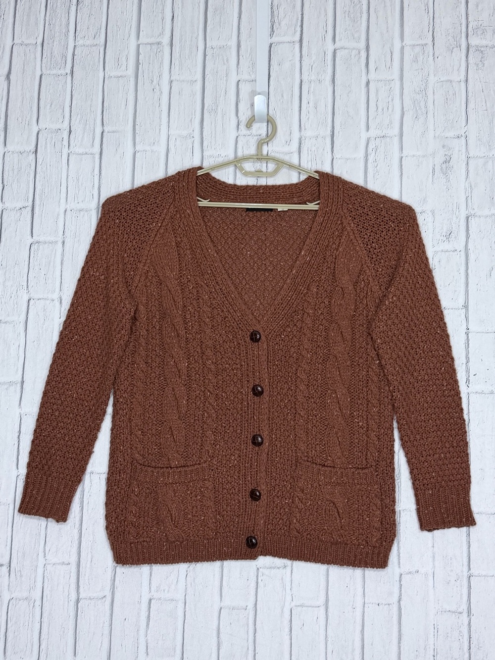 🤎 BDG Urban Outfitters Cable Knit Wool Blend Grandpa Cardigan Brown M